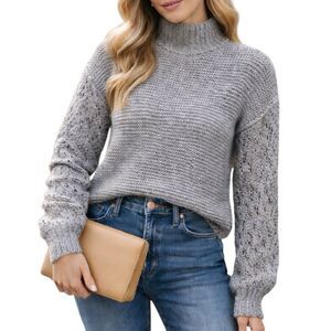Universal Thread Pointelle Sleeve Turtleneck Sweater Gray